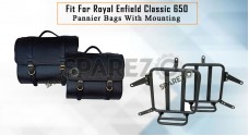 For Royal Enfield Classic 650 Genuine Leather Pannier Saddle Bags and Mounting - SPAREZO For Royal Enfield Classic 650 Genuine Leather Pannier Saddle Bags and Mounting - SPAREZO